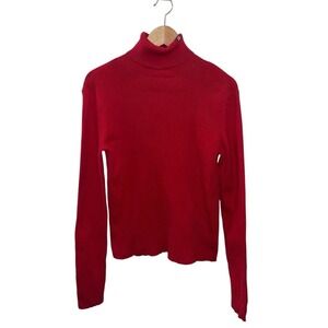 VTG 90s Polo Ralph Lauren Womens L Red USA Flag Ribbed Turtleneck Sweater Preppy